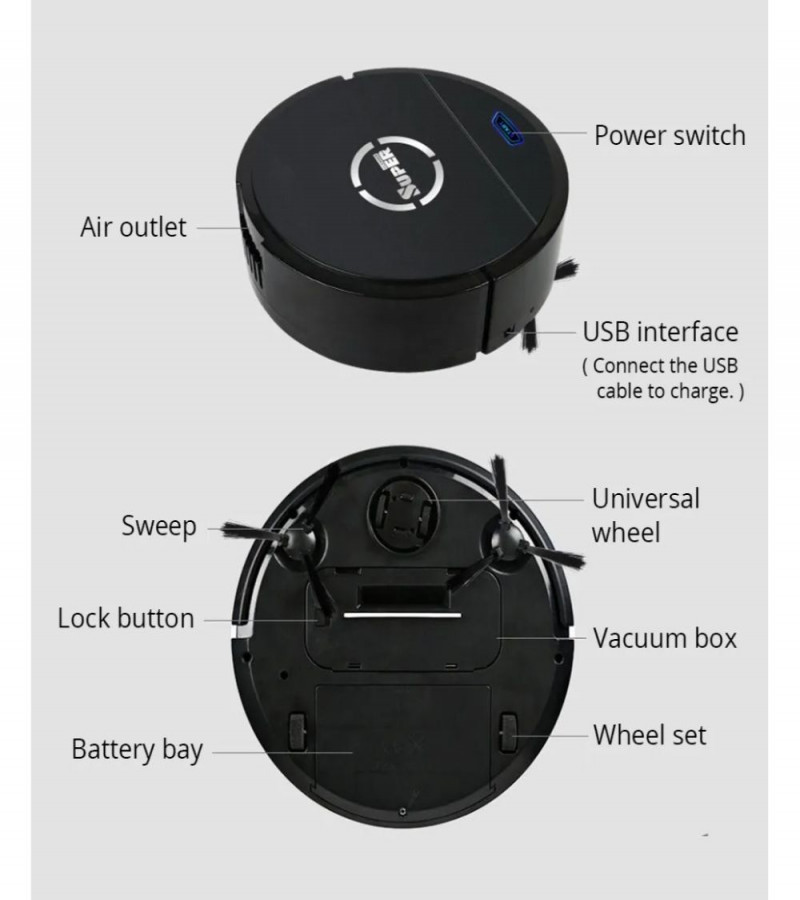 Ultimate Multi-Function Sweeping Robot Cleaner With Super Storng Suction, One-Key Operation, Bass Cleaning, 360 Rotation
